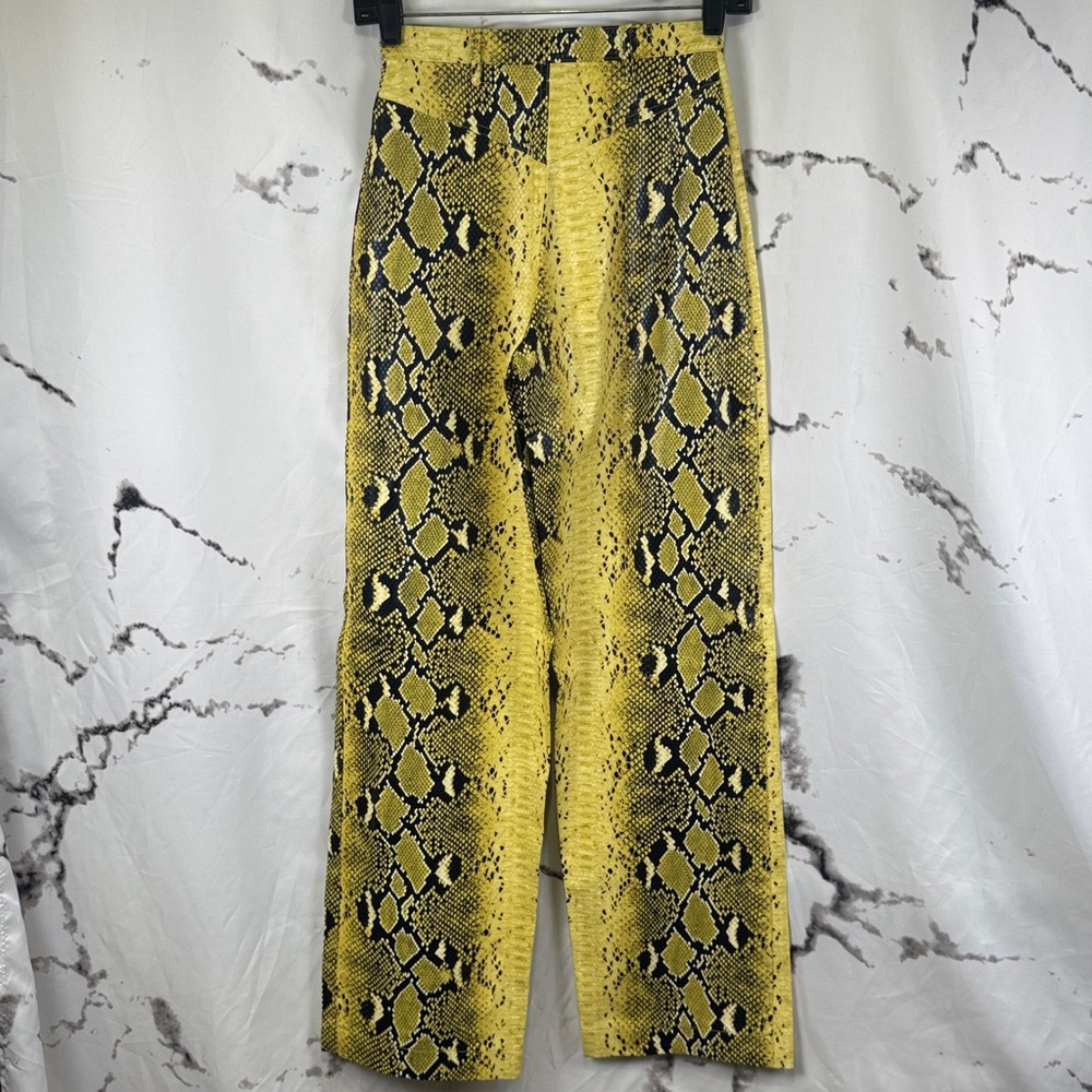 Mistress Rocks Wide-Leg Pants Yellow Snake Print Faux Patent Leather Flat Front - Picture 10 of 12